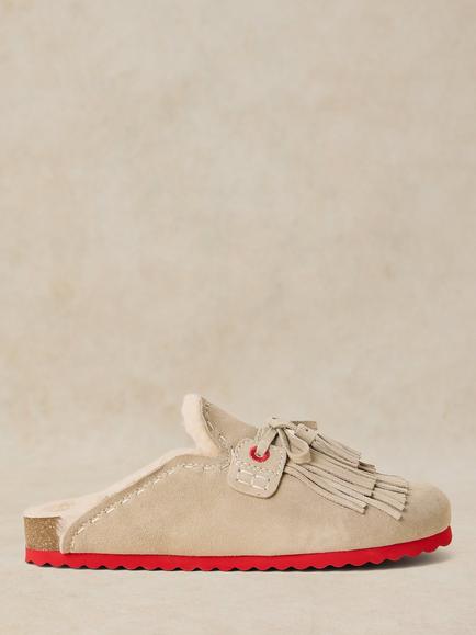 White Stuff Myrtle Suede Tassel Footbed Mules, Light Natural, Light Natural