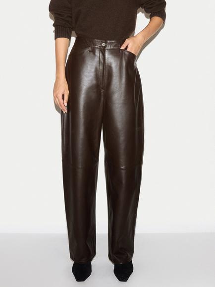 Jigsaw Leather Barrel Leg Trousers, Brown, Brown