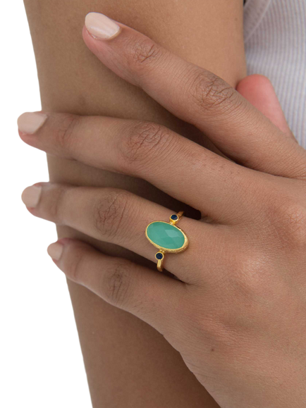 Ottoman Hands Lucia Chalcedony Ring, Aqua - view 2, Aqua