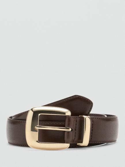 Mango Sculpted Waist Statement Buckle Belt, Chocolate
