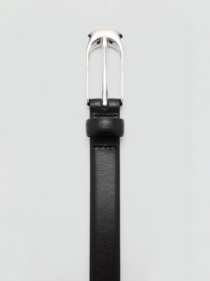Mango Slim Leather Buckle Belt, Black - view 2, Black