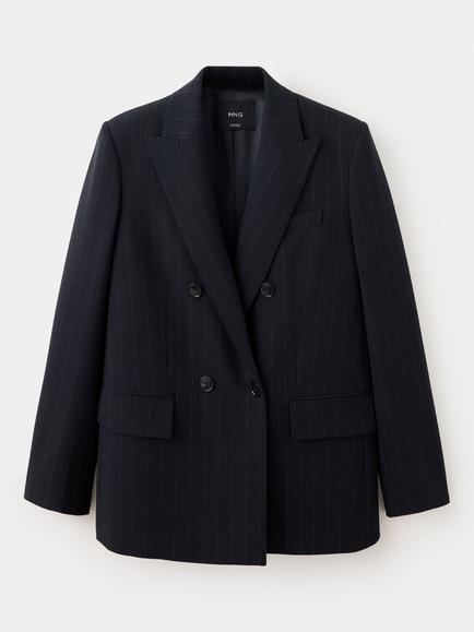 Mango Double Breasted Pinstripe Blazer, Navy, Navy