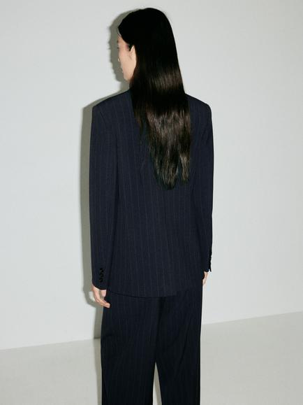 Mango Double Breasted Pinstripe Blazer, Navy - view 2, Navy