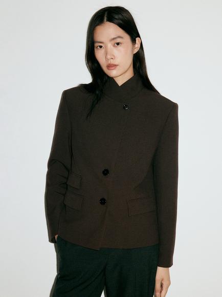 Mango Mandarin Collar Blazer, Brown, Brown