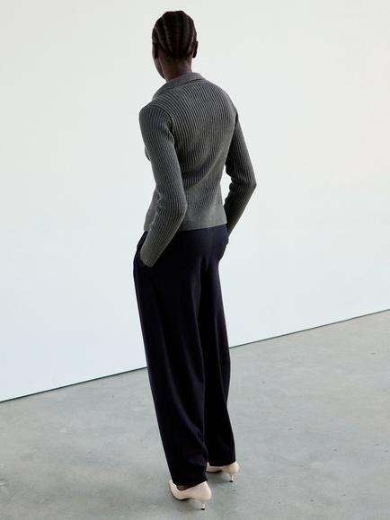 Mango Ribbed Knot Closure Collared Cardigan, Grey - view 2, Grey