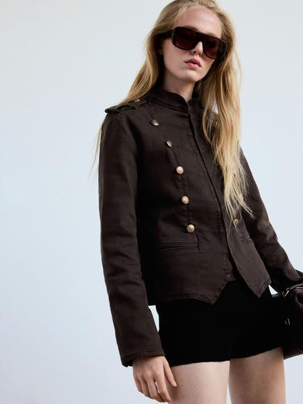 Mango Tailored Military Jacket, Chocolate, Chocolate