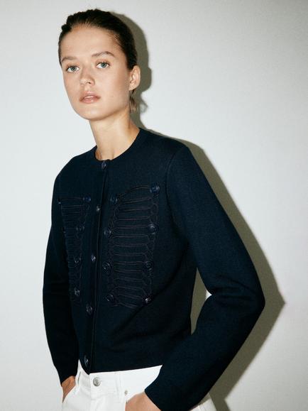 Mango Cropped Front Detail Jacket, Navy, Navy