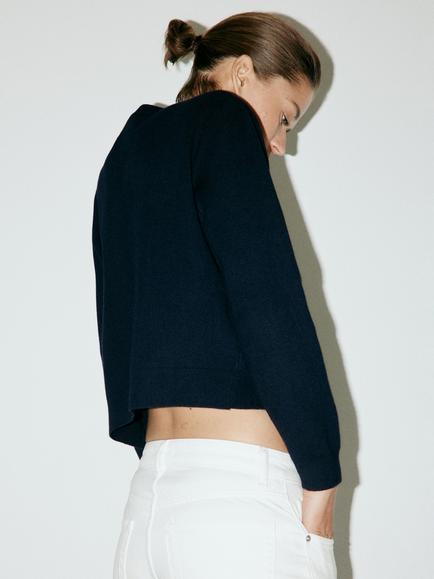 Mango Cropped Front Detail Jacket, Navy - view 2, Navy