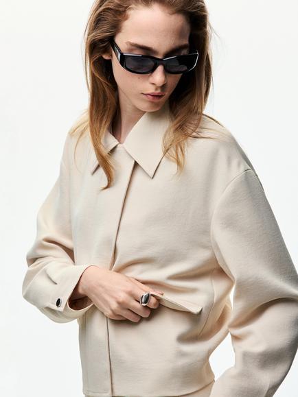 Mango Collared Long Sleeve Cropped Jacket, Raw, Raw