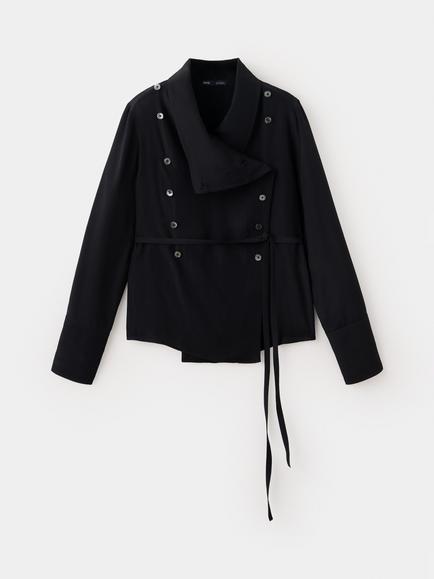 Mango Double Breasted Collared Shacket, Black, Black