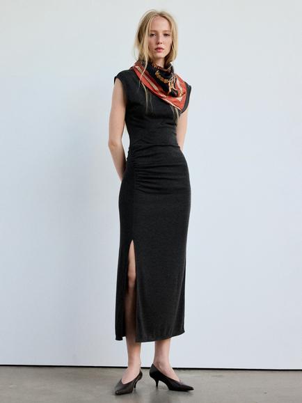 Mango Sleeveless Midi Dress, Anthracite, Anthracite