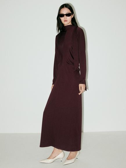 Mango High Neck Maxi Dress, Bordeaux