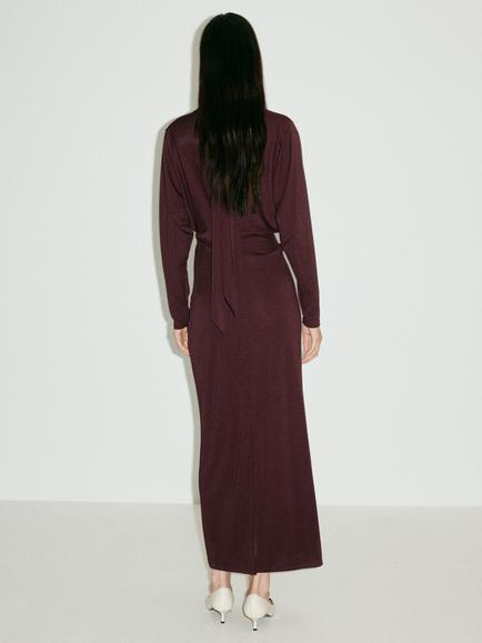 Mango High Neck Maxi Dress - view 2, Bordeaux