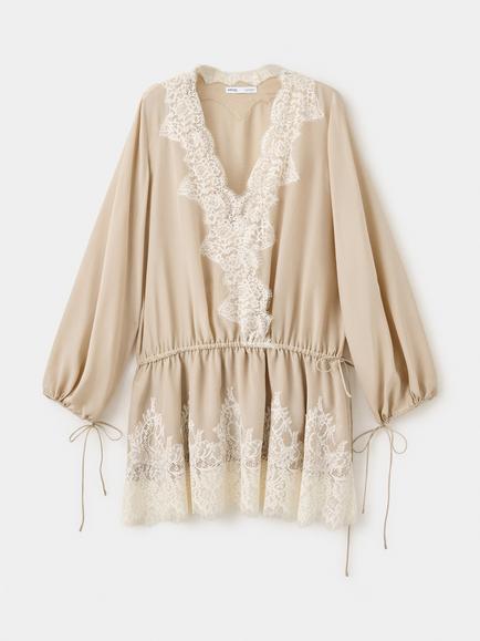 Mango V-Neck Cinched Waist Mini Dress, Beige, Beige