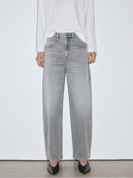 Mango High Rise Wide Leg Ankle Grazer Jeans, Grey, Grey