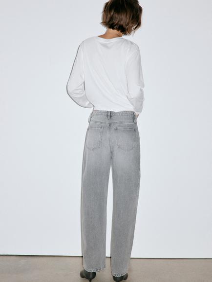 Mango High Rise Wide Leg Ankle Grazer Jeans, Grey - view 2, Grey