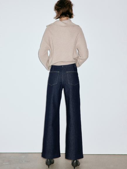 Mango High Waist Wide Leg Jeans, Indigo - view 2, Indigo