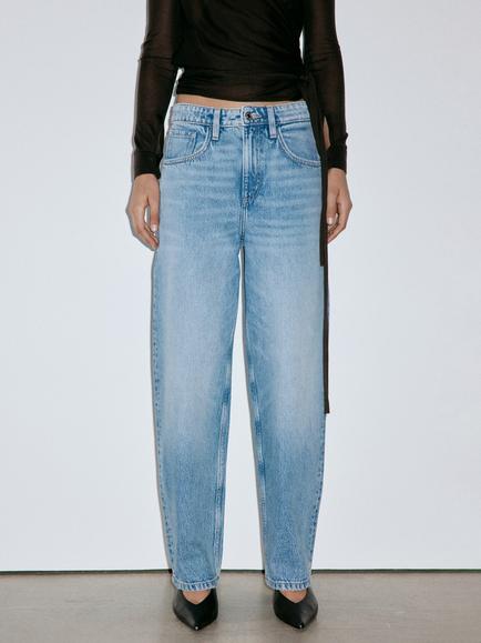 Mango High Rise Barrel Leg Jeans, Light Blue, Light Blue