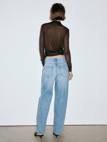Mango High Rise Barrel Leg Jeans, Light Blue - view 2, Light Blue