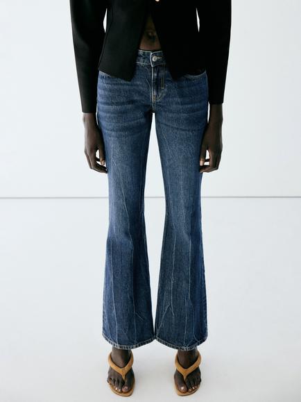 Mango Low Rise Flared Jeans, Navy, Navy
