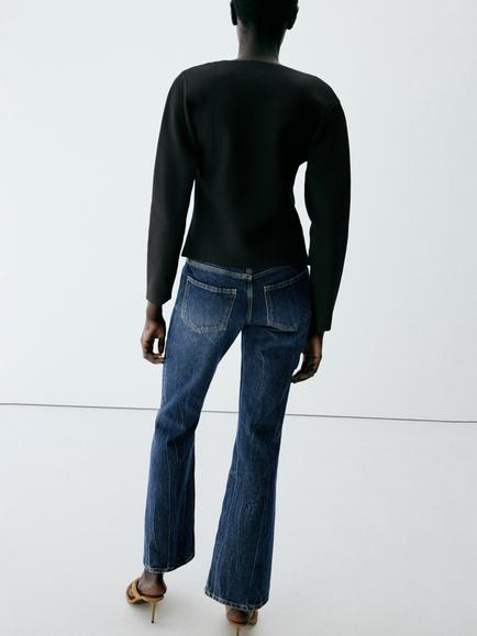 Mango Low Rise Flared Jeans, Navy - view 2, Navy