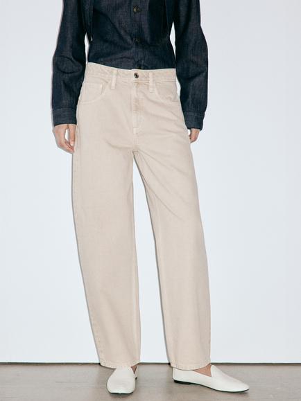 Mango Tejano High Rise Barrel Leg Jeans, Sand, Sand