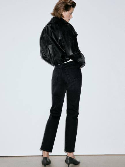Mango Tejano High Rise Straight Leg Stretch Jeans, Black - view 2, Black