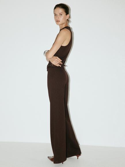 Mango High Neck Wide Leg Jumpsuit, Brown - view 2, Brown