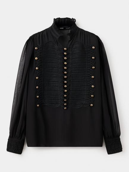 Mango Statement Button High Collar Blouse, Black, Black