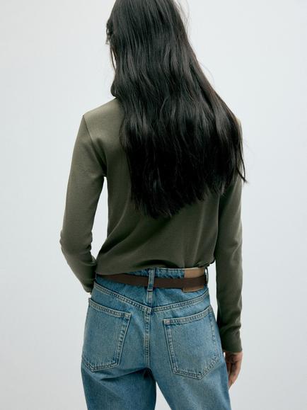 Mango Eni Cotton Long Sleeve Top - view 2, Khaki
