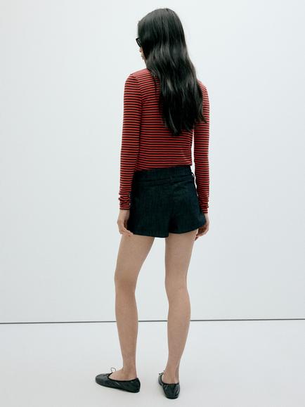 Mango Sculpted Striped Long Sleeve T-Shirt, Red - view 2, Red