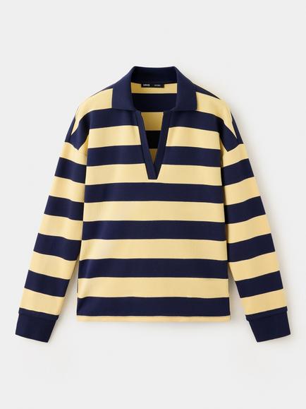 Mango V-Neck Collared Polo Shirt, Pastel Yellow