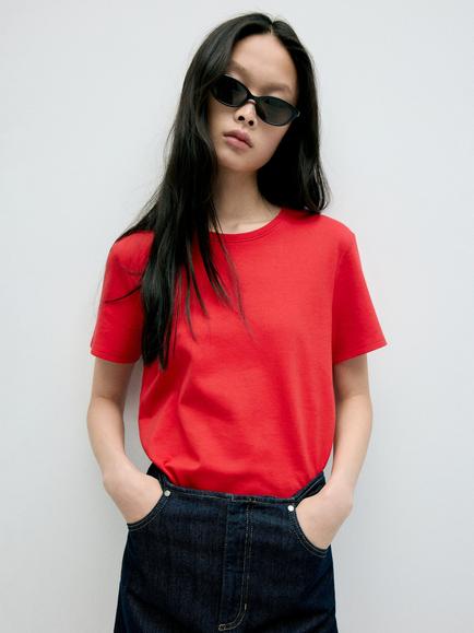Mango Cotton Crew Neck T-Shirt, Red, Red