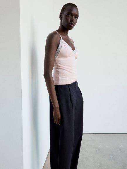 Mango Lace Trim Slip Camisole, Pastel Pink, Pastel Pink