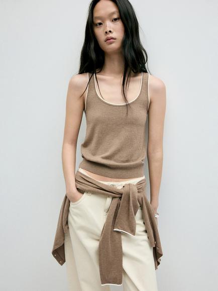 Mango Soft Knit Camisole Top, Taupe