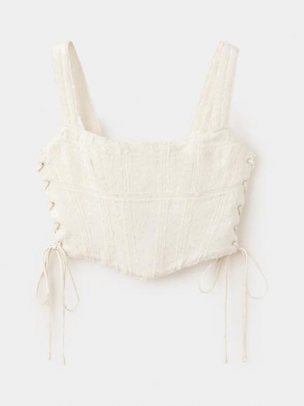 Mango Square Neck Lace-Up Corset Crop Top, Off White, Off White