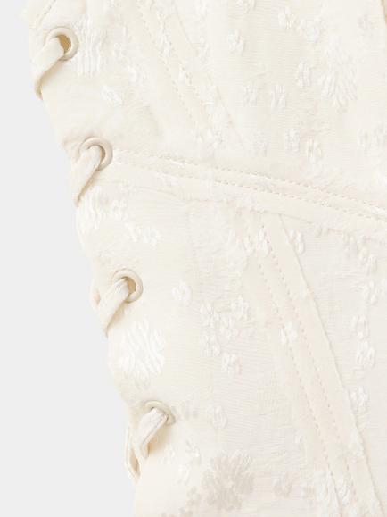 Mango Square Neck Lace-Up Corset Crop Top, Off White - view 2, Off White