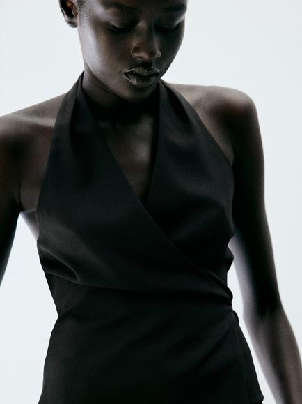Mango Halterneck Top, Black - view 2, Black