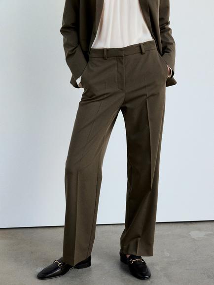 Mango Tailored Mid Rise Suit Trousers, Hunting Green, Hunting Green