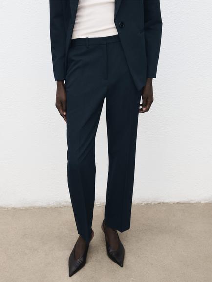 Mango Tailored Slim Leg Trousers, Marine, Marine