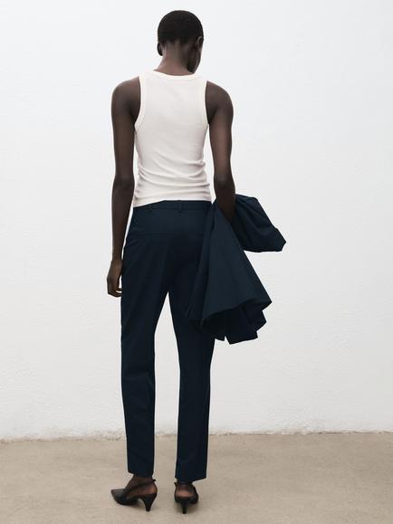 Mango Tailored Slim Leg Trousers, Marine - view 2, Marine