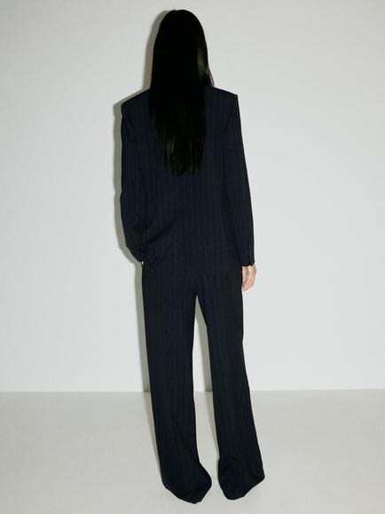Mango Mid-Rise Tailored Pinstripe Trousers, Navy - view 2, Navy