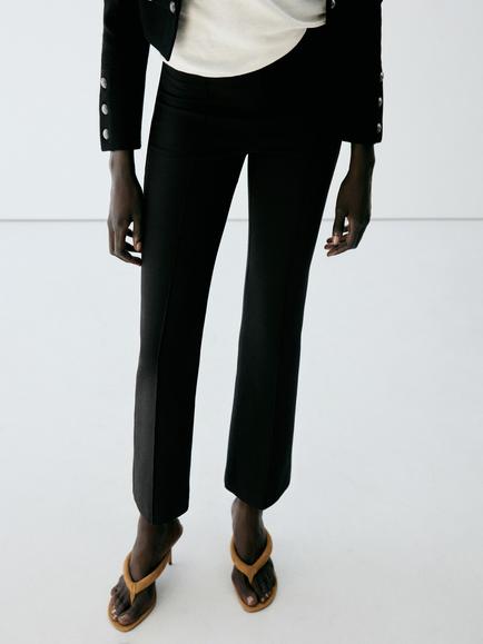 Mango Mid-Rise Tailored Ankle Grazer Trousers, Black, Black