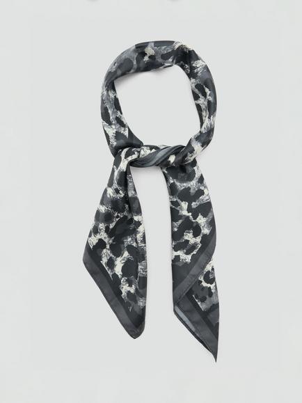 Mango Leopard Print Square Scarf, Grey - view 2, Grey