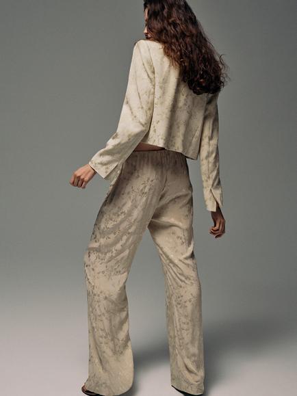 Mango Floral Mid Rise Wide Leg Devore Trousers, Raw - view 2, Raw