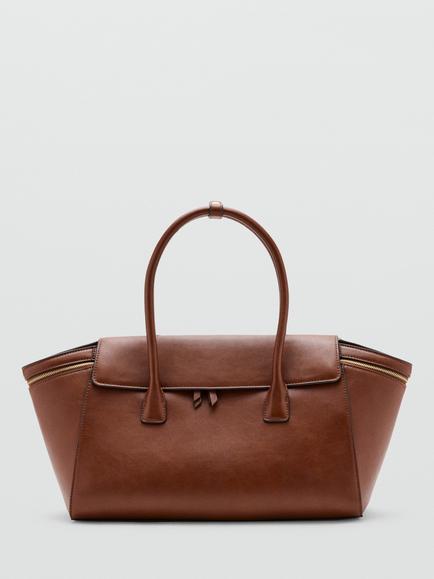 Mango Faux Leather Top Handle Tote Bag, Tan, Leather