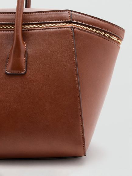 Mango Faux Leather Top Handle Tote Bag, Tan - view 2, Leather