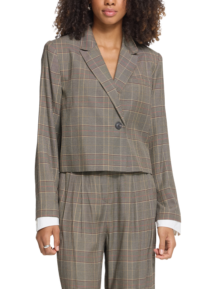 ICHI Ihlaito Check Sculpted Jacket, Black/Toasted Check, Black/Toasted Check