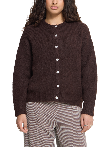 ICHI Ihbelablue Button Down Cardigan, Chicory Coffee - view 2, Chicory Coffee