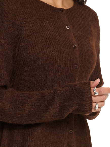 ICHI Ihkamara Round Neck Cardigan, Chicory Coffee - view 2, Chicory Coffee